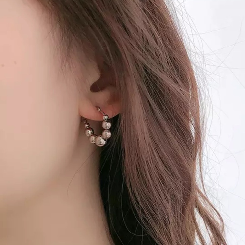 NEW 925 STERLING SILVER ROUND BEADS HOOP EARRINGS, NICE EARRINGS, CUTE EARRINGS - Picture 3 of 5